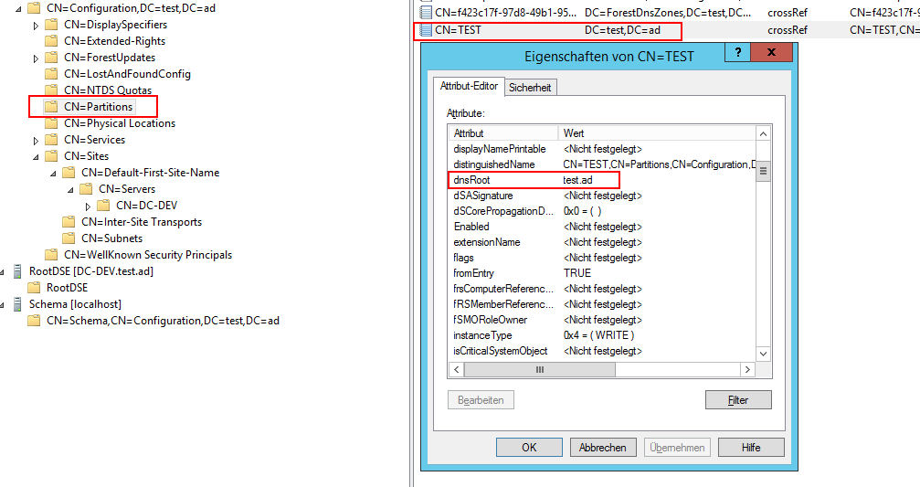 Active Directory dnsRoot schema property