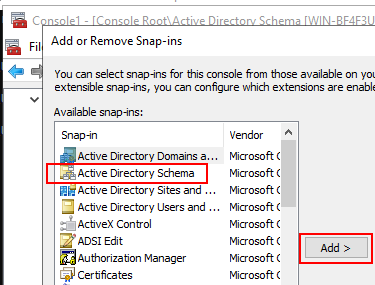 Adding Active Directory Schema snap-in to the Management Console